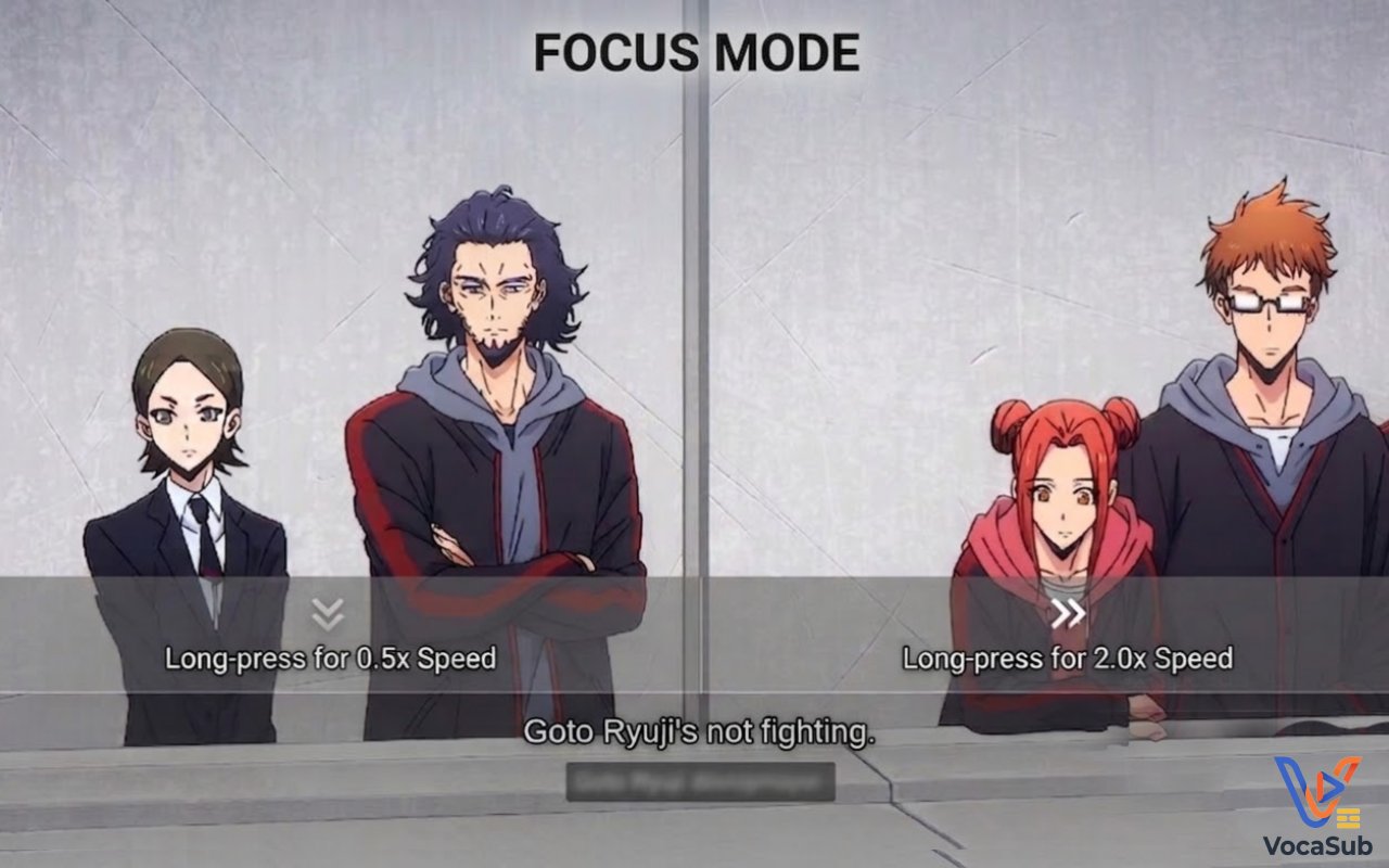 VocaSub focus mode providing distraction-free fullscreen anime viewing experience